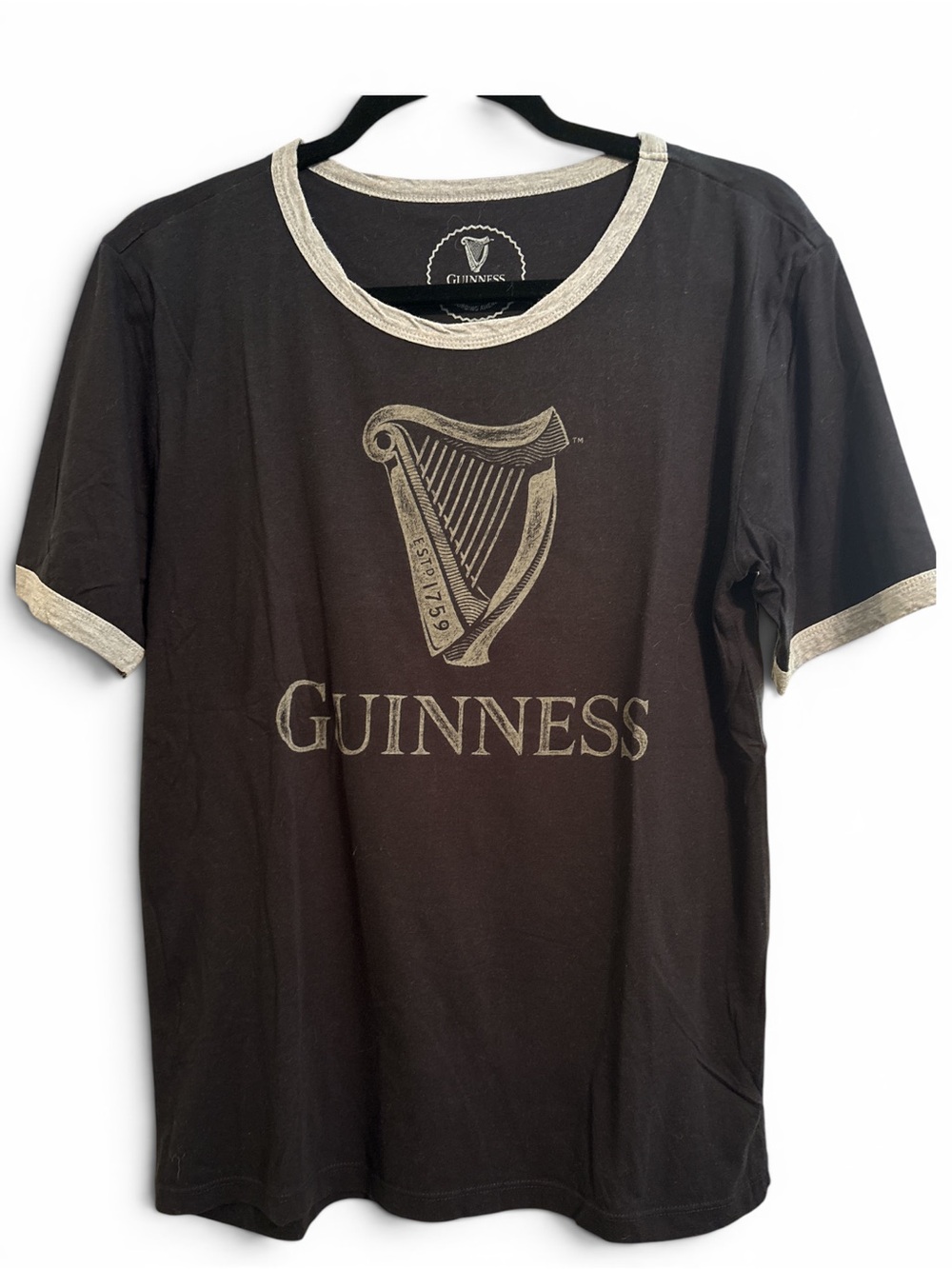 Guinness Black Tee with Cream Harp Logo
